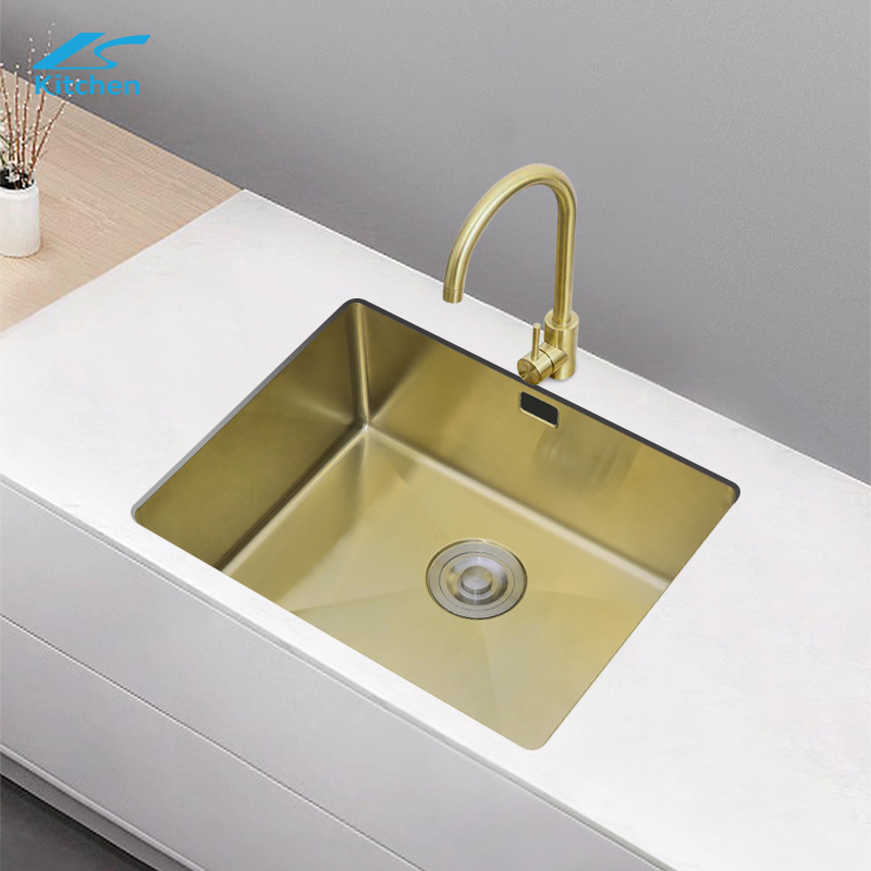 Singe Handmade Golden Basin 19.6” for Undermount Installation 304 Stainless Steel Kitchen Sink 