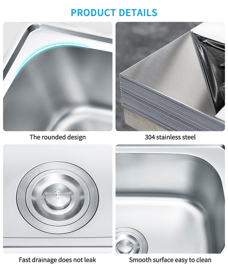 Factory Direct Sale Stainless Steel Kitchen Sink With Single Square Bowl Rectangular for Home and Hotel