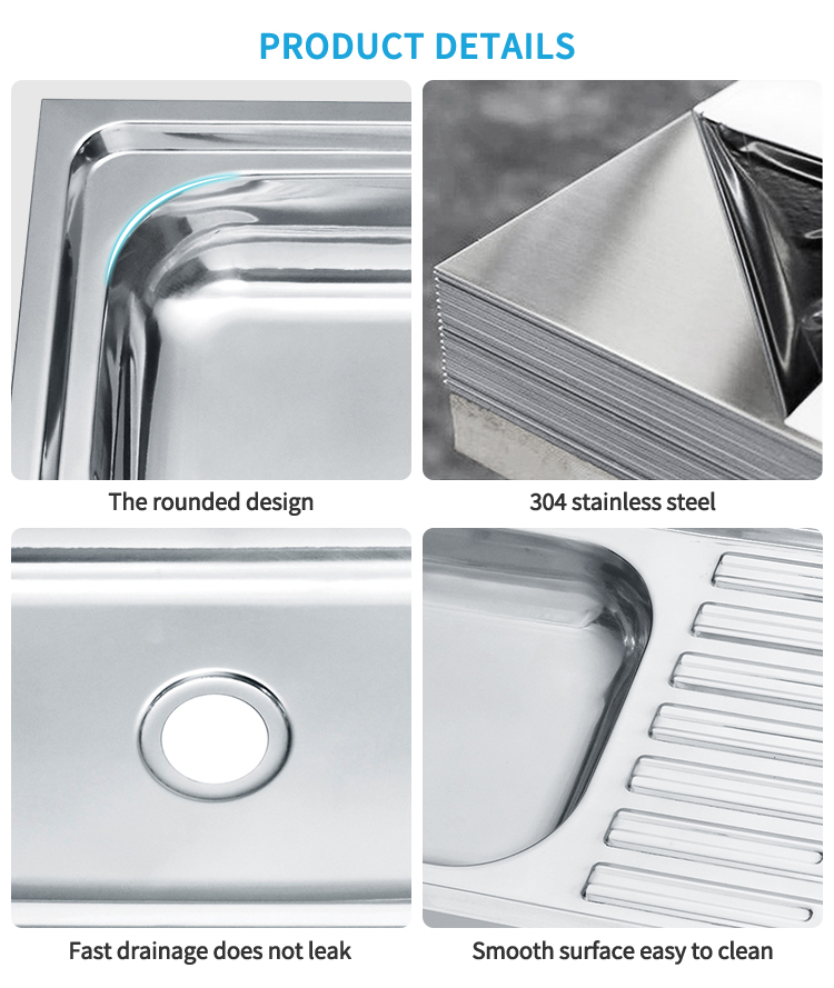 Rectangular Stainless Steel Basin with Plate Single Bowl Washing Sink Suitable for Farmhouse Home Kitchen