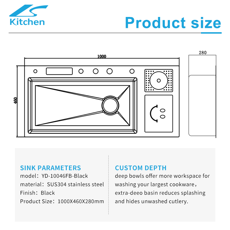  Latest Black Luxury Waterfall Smart Nano Garbage Kitchen Sink in Modern Home Kitchen with Waste Bin Cover