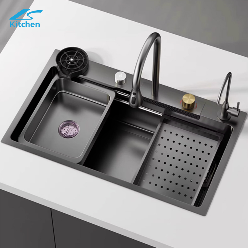 2025 New Trends Digital Display Waterfall Multi-function Sink Stainless Steel Large Kitchen Sink