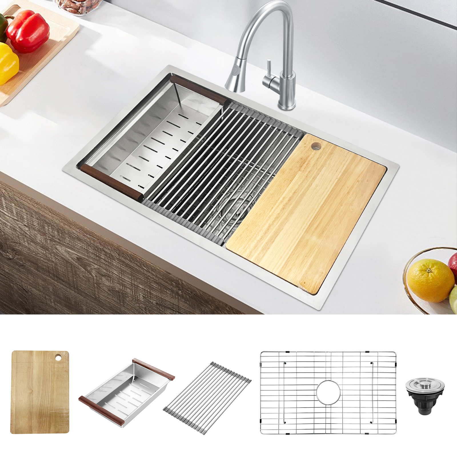 Undermount Sliver Kitchen Sink 33' Handcrafted Stainless Steel Sink with large Space