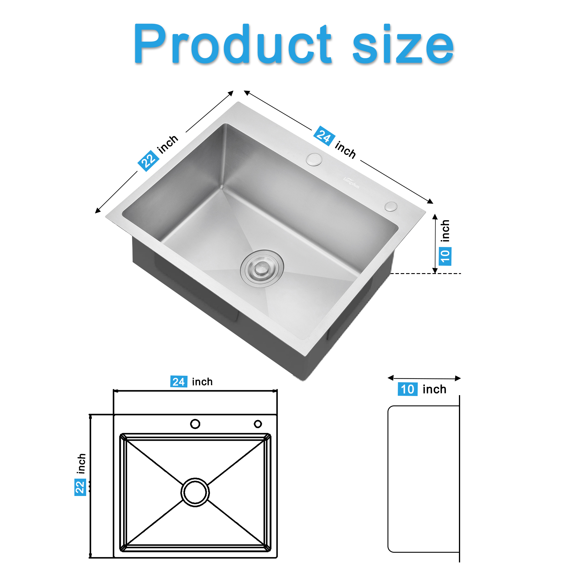 25-Inch Top-Mount RV Kitchen Sink Stainless Steel SUS304 Modern Kitchen Sink