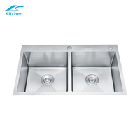 Premium Handmade Stainless Steel Double Equal Bowl Undermount Kitchen Sink – Ideal for Home, Utility, and Commercial Kitchens Farmhouse Sink