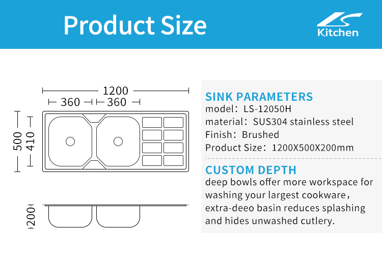 Polishing Commercial Kitchen Double Basin Sink with Drainboard for One - Stop Kitchen Project