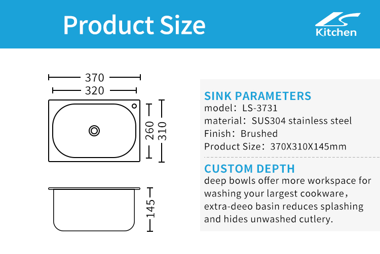 Modern Pressing Stainless Steel Kitchen Sink Single Bowl Topmount One-Hole Design Contemporary Farmhouse Style 