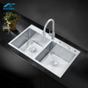 Knife Grooves SUS304 Deep Basin Nano Double Bowl Undermount Handmade Stainless Steel Silver Kitchen Sink