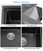 Smart multifunction black kitchen sink with dual handmade bowls, knife holder, cutting board rack, soap dispenser & more – ideal for modern homes.