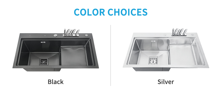 Black Stepped Double Bowl Handmade Sink – 304 Stainless Steel with Knife Rack, Space-Saving Design – Modern Luxury Kitchen Upgrade