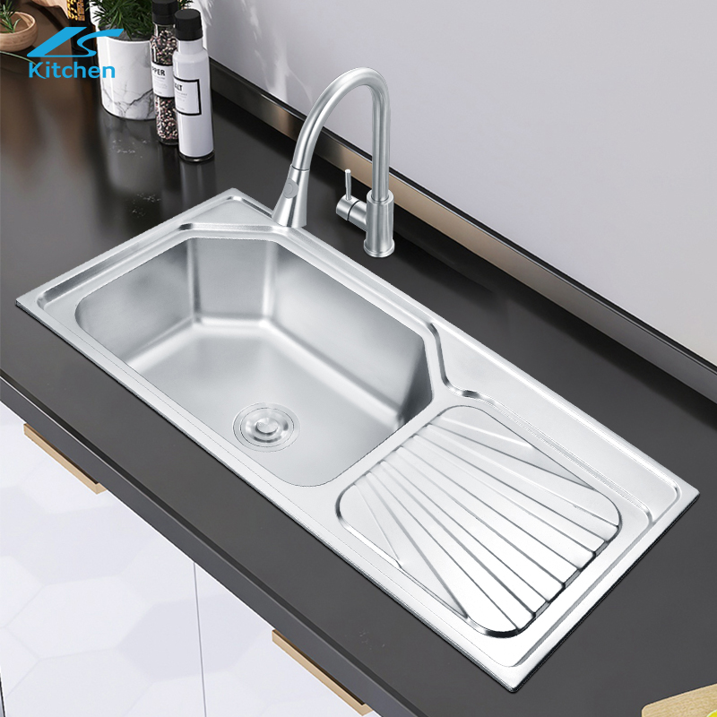 Stainless Steel Basin with Drainboard Sink Low Water Pressure in Kitchen Sink