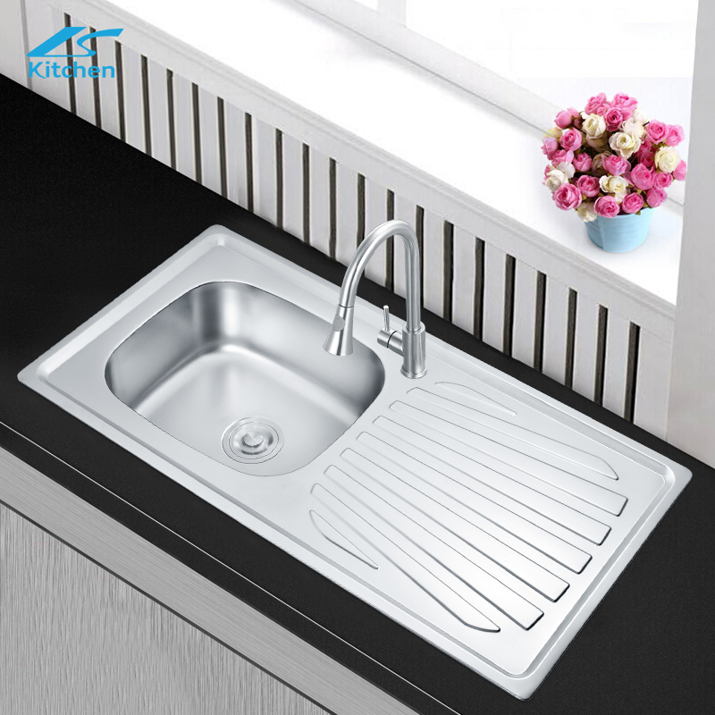 SUS201/304 Stainless Steel Sink with Drainboard | Single Bowl Sink for Kitchen