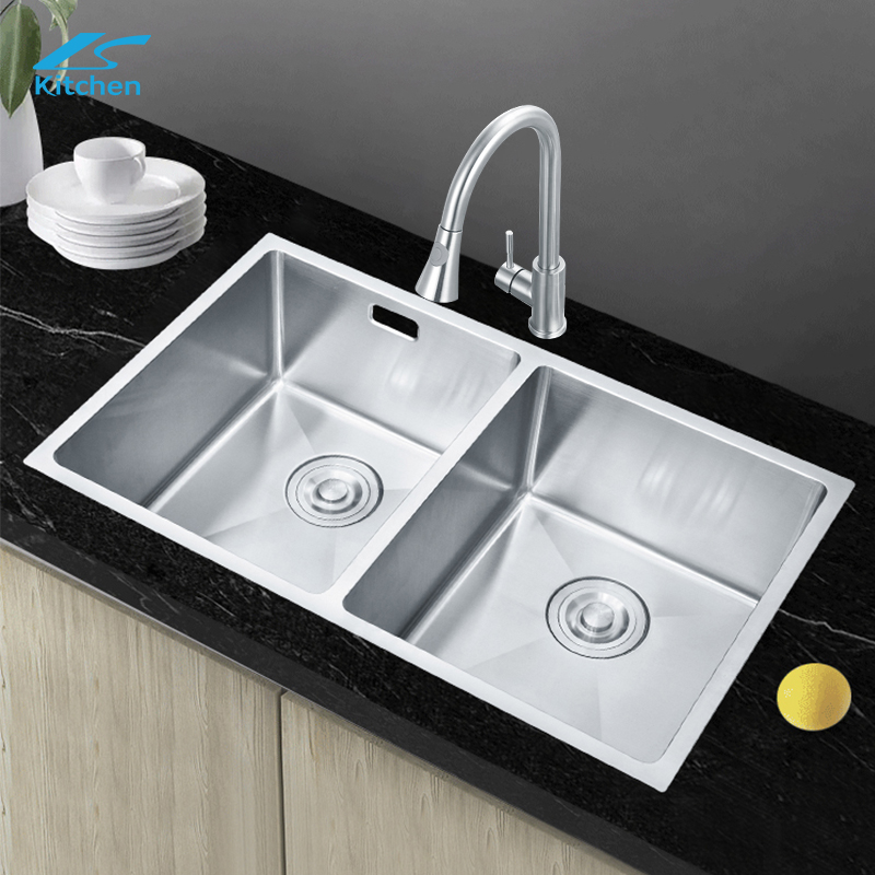 Factory Direct Sales Double Bowl Silver Sink 201 304 Stainless Steel Handmade Under Counter Kitchen Sink