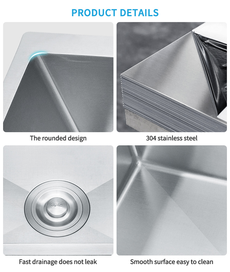 23.6" Undermount Single Basin Stainless Steel Kitchen Sink Silver Modern Kitchen Style Handmade Sink