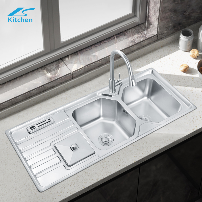 Super Large Family Traditional Double Basin Sink with Plate Stainless Steel Custom Sink