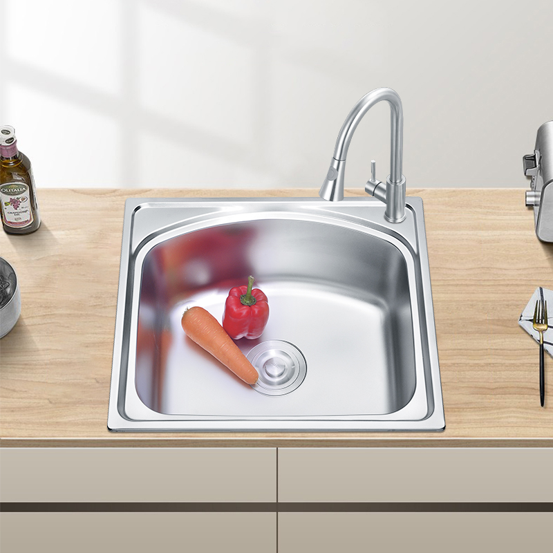 Affordable Price Silver Stainless Steel 304/201 Single Bowl Kitchen Sink with Faucet Customizable Accessories Featuring Two Holes