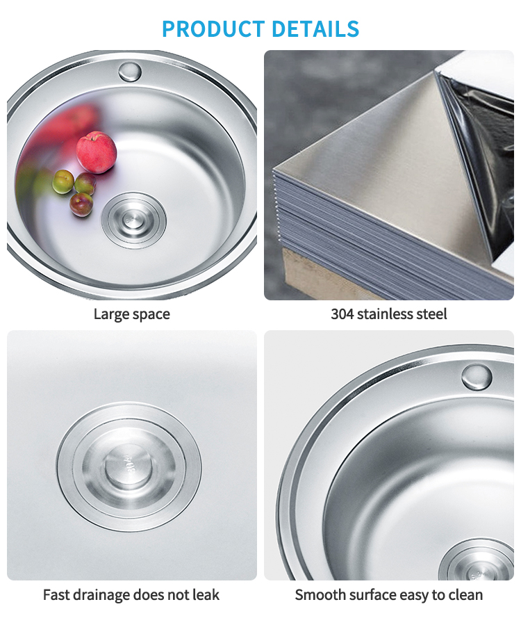 Round Kitchen 304/201 Stainless Steel House Family Kitchen Sink Wholesale Sink Direct Sale Factory 