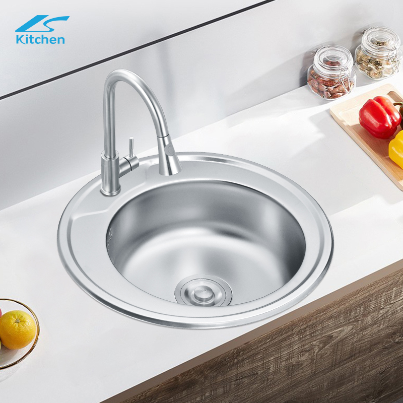 Sink Round Pressed Sink Stainless Steel Single Bowl Kitchen Sink for Home Use Above Counter Installation 