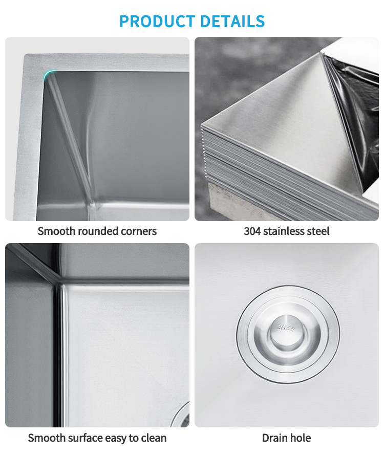 Top Silver CE Certified Square-shape Handmade Modern Modern Kitchen Sink – Undermount Design, Hot in Europe