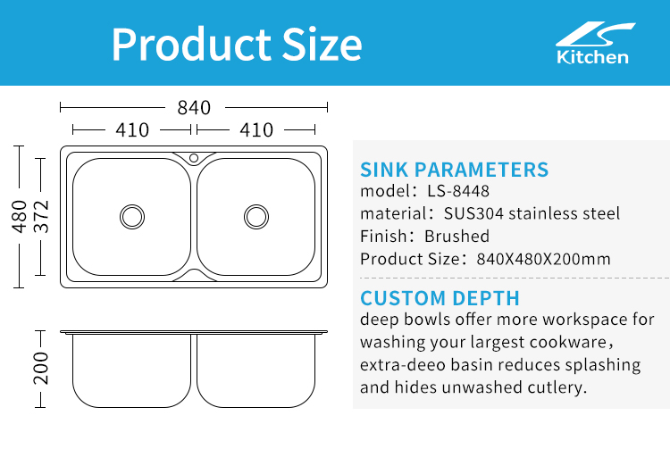 Professional Sink Manufacturer Brushed Double Bowl Stainless Steel Kitchen Sink for Kitchen