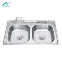 OEM Handmade Double Bowl Stainless Steel Kitchen Sink with Knife and Cutting Board Holder - Stainless Steel Sink