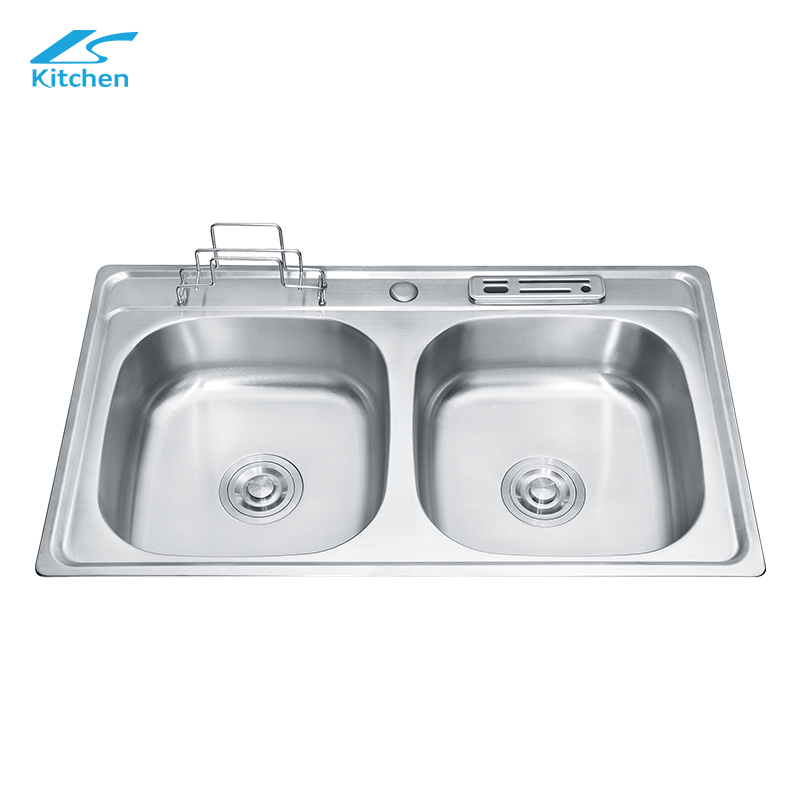 OEM Handmade Double Bowl Stainless Steel Kitchen Sink with Knife and Cutting Board Holder - Stainless Steel Sink