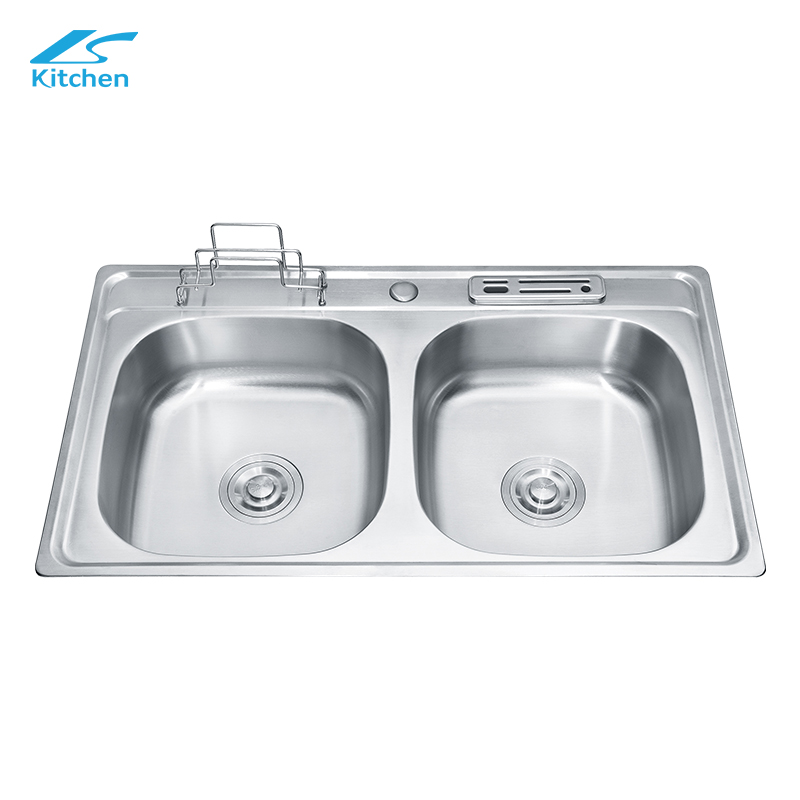 OEM Handmade Double Bowl Stainless Steel Kitchen Sink with Knife and Cutting Board Holder - Stainless Steel Sink