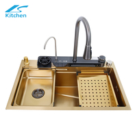 Luxury Gold Modern Waterfall Stainless Steel Smart Multifunctional sink 