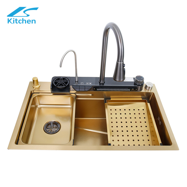 Luxury Gold Modern Waterfall Stainless Steel Smart Multifunctional sink 