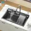 Black Modern Fashion Waterfall Kitchen Sink Sus304 Stainless Steel Single Large Kitchen Sink