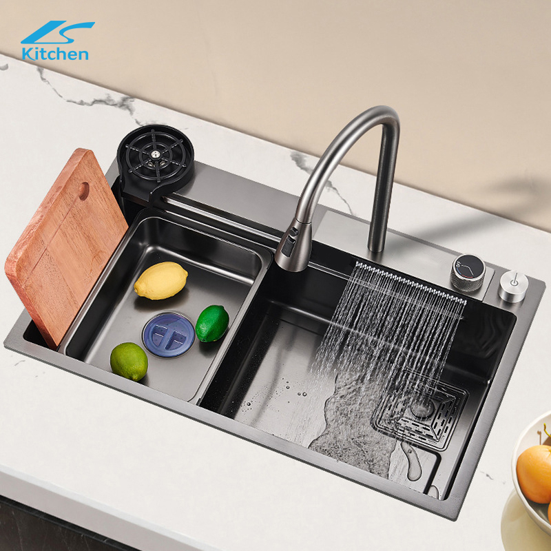Hot sale Nano 304 Handmade Stainless Steel Single Bowl Rainfall Kitchen Sink 
