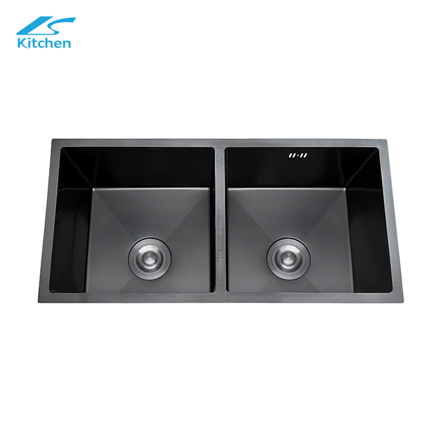34.65" Large Kitchen Black Handmade Sink Double bowl without Faucet Durable and rust protection suitable for Workstation 