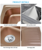 Brushed Rose Gold SUS 304 Stainless Steel Single Bowl Kitchen Sink with Utility Shelf – Top Mount Design for Home and Rural Kitchens – Deep Basin & Modern House Sink