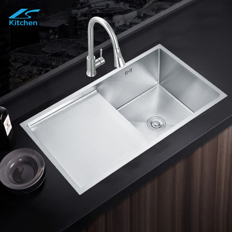9546 Single Bowl Kitchen Sink with Plates Nano Black 304 Stainless Steel Counter One-Hole Drainboard Rectangular Undermount Design