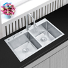 Knife Grooves SUS304 Deep Basin Nano Double Bowl Undermount Handmade Stainless Steel Silver Kitchen Sink