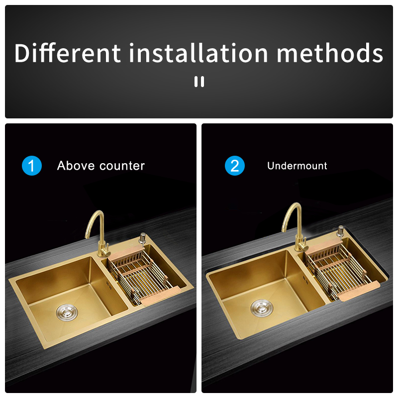 Luxury Gold Kitchen Sink – Modern Double Bowl Handmade Stainless Steel for Elegant Homes – Trending in Fashionable Kitchens & Interior Style