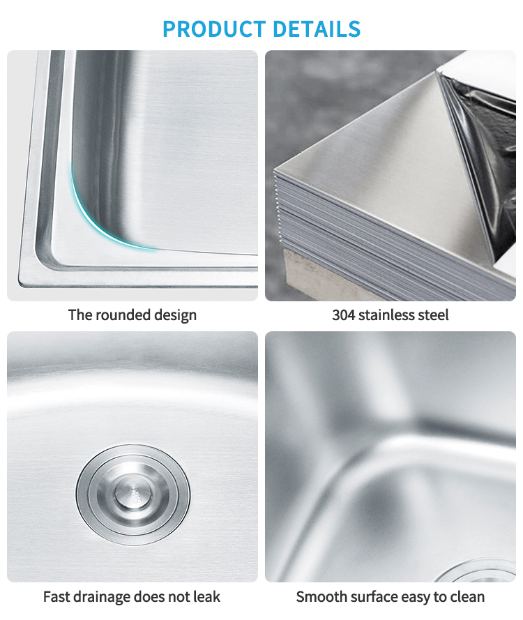 Brushed Single Bowl Pressing Stainless Steel Small Kitchen Sink in Modern House Workstation Kitchen