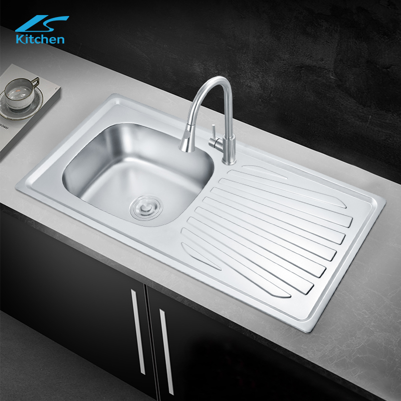 SUS201/304 Stainless Steel Sink with Drainboard | Single Bowl Sink for Kitchen