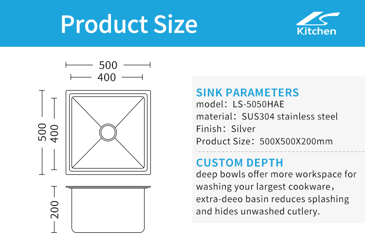 Silver Stainless Steel Square Topmount Kitchen Sink – Handmade Single Bowl Budget-Friendly for Home & Apartment Kitchens
