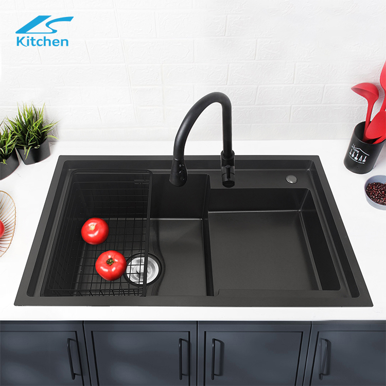 Premium Handmade Stainless Steel Double Bowl Kitchen Sink – Tiered Edge Design,Above Counter Workstation, Modern kitchen