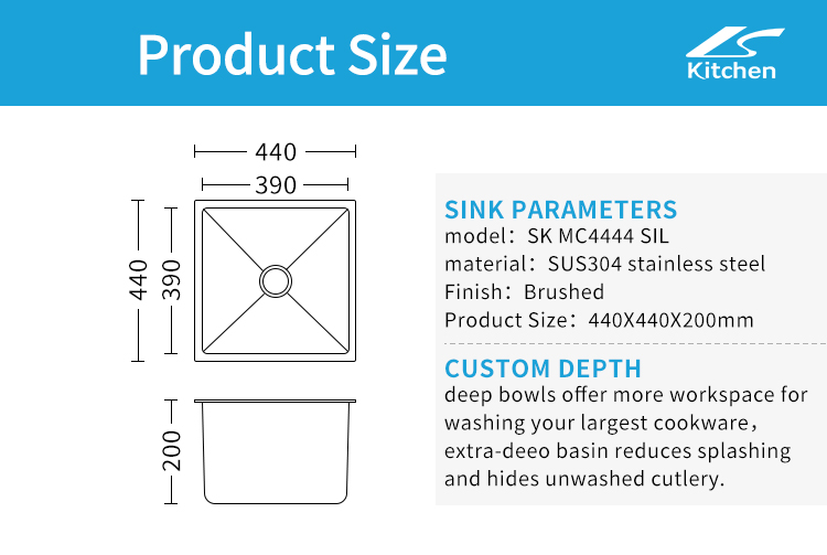 Top Silver CE Certified Square-shape Handmade Modern Modern Kitchen Sink – Undermount Design, Hot in Europe