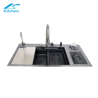  Latest Black Luxury Waterfall Smart Nano Garbage Kitchen Sink in Modern Home Kitchen with Waste Bin Cover