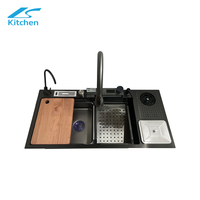 Black Nano Anti-Scratch Waterfall Handmade Kitchen Sink Large Kitchen Sink