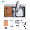 White Silver 5-Keys Digital Display Rainfall Waterfall Kitchen Sink Undermount Stainless Steel Sink