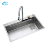 White Silver 5-Keys Digital Display Rainfall Waterfall Kitchen Sink Undermount Stainless Steel Sink