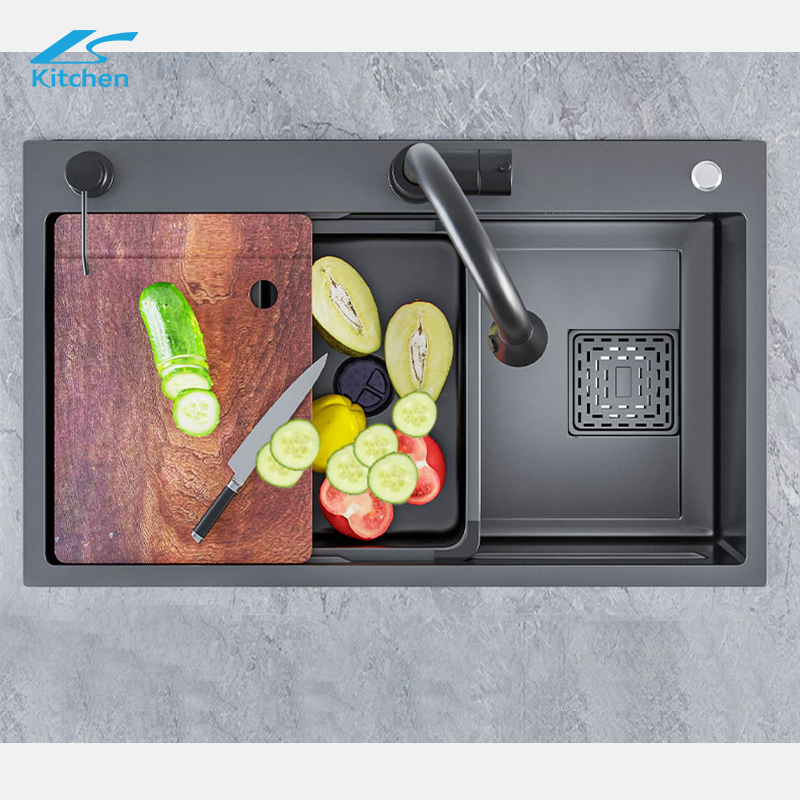 Hot Sale Large Single-slot Nano Black Kitchen Sink with Cutting Board Modern Concept Kitchen Sink