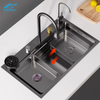 Modern Multifunction Rectangular Single Bowl Stainless Steel Waterfall Kitchen Sink