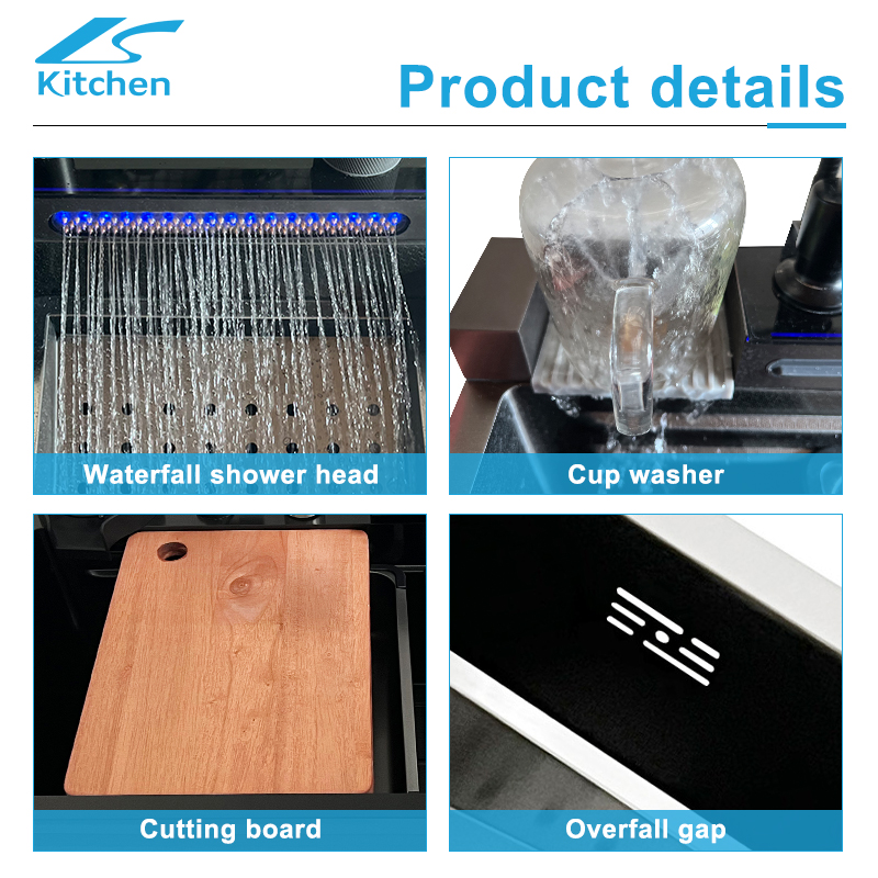 2025 Modern Washing Vegetable Stainless Steel Handmade Sink Sus304 Waterfall Smart Modern Sink