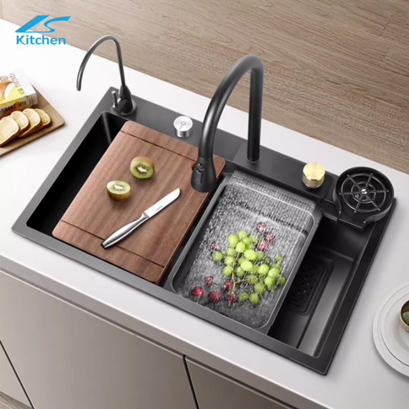 SUS304 Stainless Steel Kitchen Sink with Waterfall Smart Embossed Kitchen