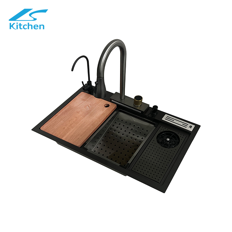 Popular Multifunctional Handmade Modern Waterfall Kitchen Sink Stainless Steel Smart Kitchen Sink