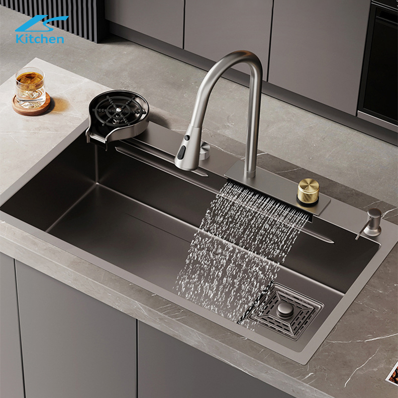 Hot sale Nano 304 Handmade Stainless Steel Single Bowl Rainfall Kitchen Sink 